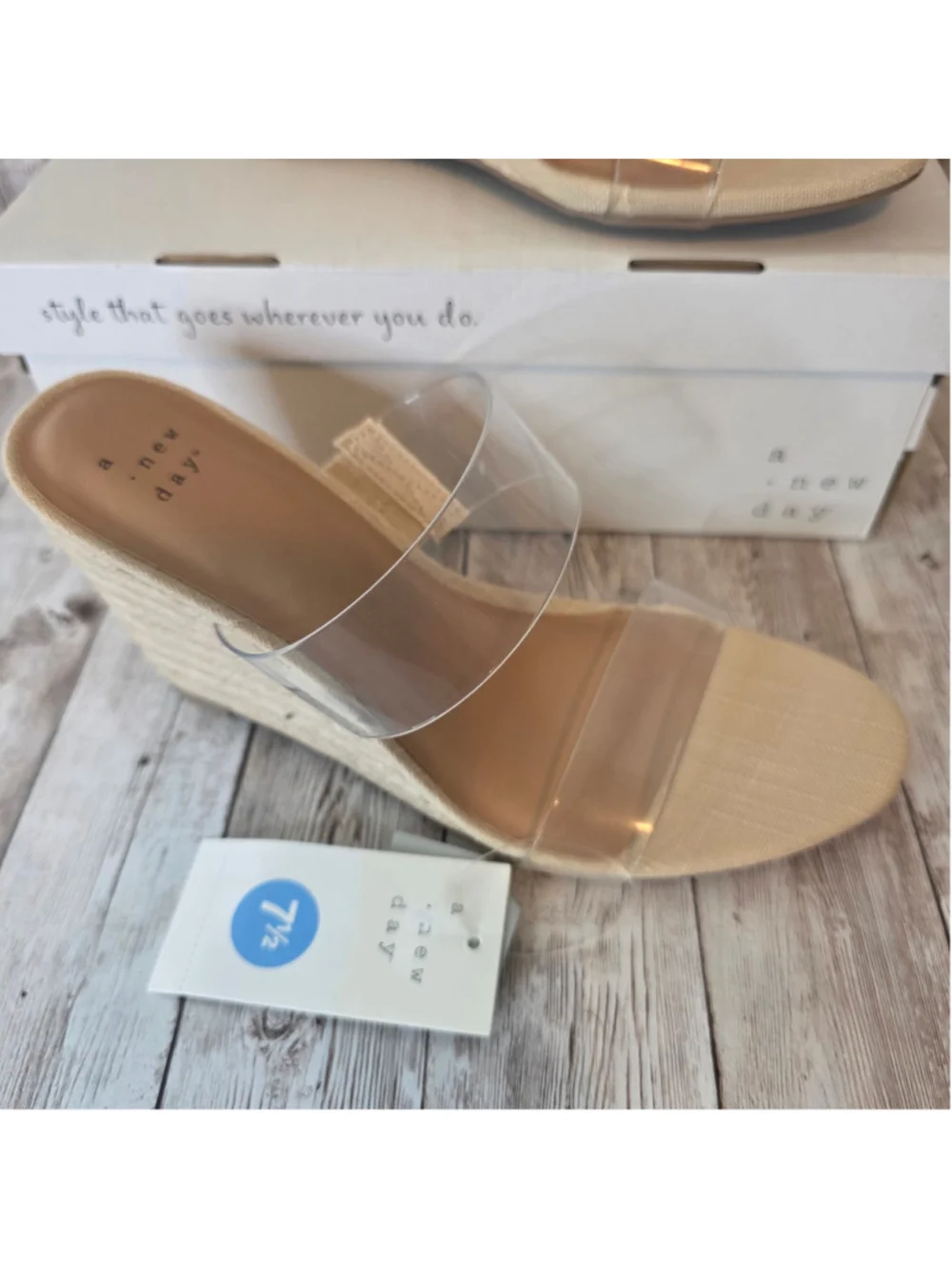 Women's A New Day Wedge Sandals Size 7.5 Beige Clear